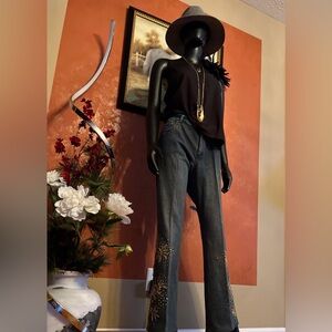 Dana Buchman Dark Blue Embellished Boot Cut Jeans